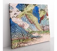 Peach Blossoms in the Spring by Qiu Ying Asian Japanese Canvas Wall Art Print Ready to Hang, Framed Picture for Living Room Bedroom Home Office Décor, 50x50 cm (20x20 Inch)
