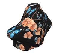 Peach Blossoms Nursing Cover 360° Full Coverage Butterfly Stretch Scarf for Breastfeeding and Car Seat Cover Fit for Most Pushchairs and Prams