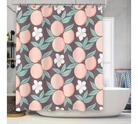 Peach Blossoms Print Shower Curtain 180X200Cm,Simple Aesthetic Pink Fruit Green Leave Pattern Bathroom Curtain,Washable Quick-Drying Polyester Bathtub Curtain with Hooks