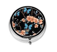 Peach Blossoms Small Pill Box 3 Compartment Portable Pill Box for Purse Pocket Butterfly Mini Medicine Organiser for Daily Vitamin Fish Oil Storage