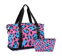 Peach Blue Animal Leopard Print Fur Gym Bag Carry on Weekender Overnight Bag with Adjustable Strap for Workout Waterproof, peach blue animal leopard print fur, One Size