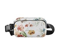 Peach Blush Flowers Green Leaves Branches Dragonfly Trendy Waist Bag Fanny Pack for Women Men Small Sling Chest Bag with Adjustable Strap for Travel Running Hiking