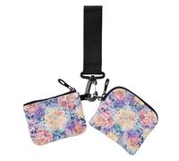 Peach Boho Floral Flowers Chinese Women's Coin Pouches Card Holder Compact Size Zipper Purse Wallet with Keychain for Women 2 Packs, peach boho floral flowers Chinese, One Size, Casual