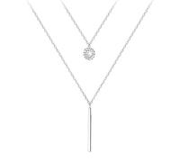 Peach Bomb Women's Sterling Silver Double Layered Necklace with Cubic Zirconia Charm and Silver Bar Jewellery Gift for Christmas