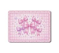 Peach Bow Dish Drying Mats for Kitchen Counter, Cute Gingham Absorbent Rubber Dish Drainer Mat, Spring Pu Leather Drying Pad for Coffee Bar Protector 18x24 Inch