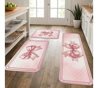 Peach Bow Kitchen Mats for Floor, Elegant Decorative Soft Mats, Spring Cushioned Comfort Washable Rugs for Kitchen Sinks Laundryroom Bathroom 3pcs