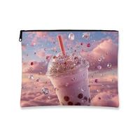 Peach Bubble Tea Cosmetic Travel Zipper Pouch, Glitter Fantasy Makeup Bag for Women, Portable Organizer for Skincare Toiletry, Spring Festival Gift, Peach, 7x9 Inch, Bubble Tea
