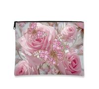 Peach Butterfly Makeup Bag Romantic Vintage Floral Rose Pattern Toiletry Bag Zipper Travel Pouch for Women Small Portable Organizer, peach, 7x9 Inch, Butterfly