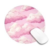 Peach Cloud Design Mouse Pad, Soft Pastel Clouds Stitched Edge Mousemat, Non-Slip Washable Gaming Mouse Pad for Home & Office Use Round 8x8 Inch