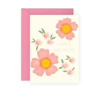 Peach Colour Birthday Card Flower - 'HBD Peach Pastel Floral' - Gifts for Her, Women, Colleagues, Coworker, Sister - Beautiful - Comes with Fun Stickers