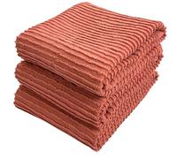 Peach Coral Salmon Kitchen Hand Dish Towels: Oversized 28" x 18",100% Cotton Cloth Soft Cleaning Drying Absorbent Ribbed Design, Set of 3 Multipurpose for Everyday Use (Peach)