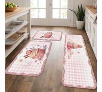 Peach Cupcake Kitchen Mats for Floor, Vintage Fanciful Soft Mats, Spring Cushioned Comfort Washable Decor Rugs for Kitchen Sinks Laundryroom Bathroom 3pcs