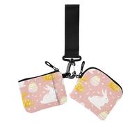 Peach Cute Bunnies Women's Coin Pouches Card Holder Compact Size Women Credit Card Case Coin Purse with Keychain for Girls 2 Pcs mujer para tarjetas, peach cute bunnies, Modern