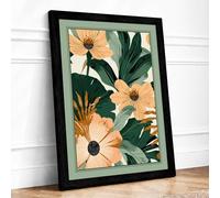 Peach Daisies and Foliage Botanical Framed Wall Art Print A3 (42×29.7cm) Black, Wall Decor for Living Room, Bedroom, Office & Home, Ready to Hang, Art Gift