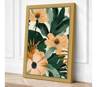 Peach Daisies and Foliage Canvas Wall Art Print 18x12 Inch
