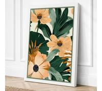 Peach Daisies and Foliage Canvas Wall Art Print 18x12 Inch | Ready to Hang, Gallery Wrapped, Fade-Resistant Inks, Securely Packaged, UK Made