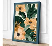 Peach Daisies and Foliage Canvas Wall Art Print 24x16 Inch (61 x 41 cm)