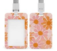Peach Daisy Retro Flowers Pink and Orange ID Badge Holder Retractable Clip Card Holder Card Protector Name Badge Name Tag for Work Office Doctor Nurse