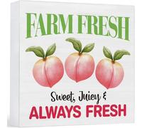 Peach Decor Summer Fruit Wood Box Sign Farmhouse Home Kitchen Table Decor Gift Home Office Shelf Table Decor 5x5 Inch