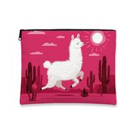 Peach Desert Llama Zipper Cosmetic Bag, Travel Makeup Pouch with Cute Cartoon Style, Portable Small Canvas Organizer for Women, Spring Festival Gift Toiletry Bag, Peach, 7x9 Inch, Llama