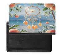 Peach Dream Catcher Passport Holder PU Leather Passport Wallet Cute Passport Cover Case Portable Credit Card Organizer Beautiful Travel Document Organizer for Women Men