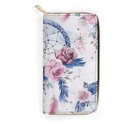 Peach Dream Catcher Slim Thin Credit Card Wallet, PU Leather Bifold Cash Wallet, Zipper Coin Pocket Id Window Wallet Storage Bag Wallet Coin Purse Pouch Change Holder Small with Zipper for Men And Wom