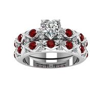 Peach European Full Ring American Diamonds Diamonds And Micro-inlaid Couple Zircon Heart Pattern Inlaid Rings Valentine‘s Day (RED, 10)