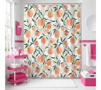 Peach Extra Long Shower Curtain, Modern Floral Leaf Stem Summer Peach Washable with Hooks Decorative Bathroom Curtain for College Dorm Bathroom Decor 72x96 Inch