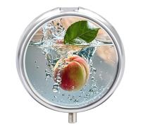 Peach Falling Into Water Pill Box Case with 3 Individual Compartments Compact Portable Medication Management Mini Small Pill Organizer for Vitamins Medication Fish Oil Supplements