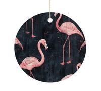 Peach Flamingo Style Double-Sided Ceramic Christmas Ornaments - Round Hanging Mini Xmas Tree Decorations, Ideas for Farmers, Rustic Home Decor for Indoor Outdoor Tree Decor