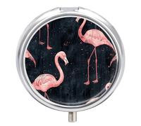 Peach Flamingo Style Pill Box - 3 Compartment Travel Pill Organizer with Small Mirror, Portable Pillcase for Pocket & Purse, Cute Round Medicine Case, Weekly Medicine Container