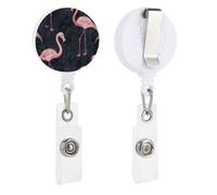 Peach Flamingo Style Retractable Badge Reel - Personalized ID Name Badge Holder with Lanyard Cute Badges Reel Holder Round Nurse Doctor Name Tag Badges Clip for Work