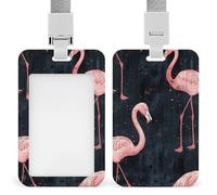 Peach Flamingo Style Retractable ID Badge Holder with Lanyard - Vertical Badge Reel,Keychain Clip,Name Tag Id Card Holder Protector for Nurse Officer Teacher Security Staff Women Men