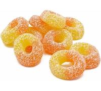 Peach Flavour Sour Jelly Rings Gummy Sweets - Vegan, Vegetarian, Gelatine Free, Gluten Free, Sugar Coated Soft Chewy Fruit Flavoured Candy Rings (500g)