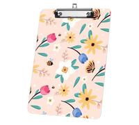 Peach Floral Bees and Butterflies Acrylic Clipboard with Silver Low Profile Clip Clip Boards A4 Decor Office Stationary Gift Boards for Teacher Nurses Woman Men Teens Birthdays Valentins Easter