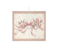 Peach Floral Dish Drying Mats for Kitchen Counter, Bow Pattern Absorbent Dish Drainer Rack Mat, Spring Microfiber Drying Pad for Kitchen Coffee Bar Protector 16x18 Inch