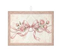 Peach Floral Dish Drying Mats for Kitchen Counter, Bow Pattern Absorbent Dish Drainer Rack Mat, Spring Microfiber Drying Pad for Kitchen Coffee Bar Protector 18x24 Inch