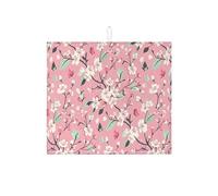Peach Floral Dish Drying Mats for Kitchen Counter, Vintage Blossom Absorbent Dish Drainer Mat, Spring Garden Microfiber Drying Pad for Coffee Bar 16x18 Inch