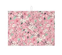 Peach Floral Dish Drying Mats for Kitchen Counter, Vintage Blossom Absorbent Dish Drainer Mat, Spring Garden Microfiber Drying Pad for Coffee Bar 18x24 Inch