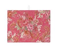 Peach Floral Dish Drying Mats for Kitchen Counter, Vintage Blossom Absorbent Dish Drainer Rack Mat, Spring Microfiber Drying Pad for Kitchen Counter 18x24 Inch