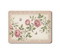 Peach Floral Dish Drying Mats for Kitchen Counter, Vintage Rose Pattern Absorbent Rubber Drainer Rack Mat, Spring Pu Leather Drying Pad for Coffee Bar 18x24 Inch
