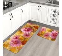 Peach Floral Kitchen Mats for Floor, Vintage Botanical Soft Mats, Cushioned Comfort Washable Non Slip Decor Rugs for Kitchen Sinks Laundry Room Bathroom 2PCS