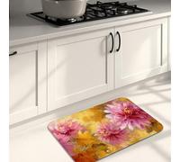Peach Floral Kitchen Mats for Floor, Vintage Botanical Soft Mats, Cushioned Comfort Washable Non Slip Decor Rugs for Kitchen Sinks Laundry Room Bathroom 16x24 Inch