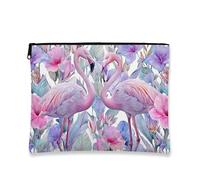 Peach Floral Makeup Bag, Tropical Birds Cosmetic Travel Pouch for Women, Portable Small Canvas Zipper Organizer, Birthday Gift Skincare Toiletry Bag, Peach, 7x9 Inch, Tropical Bird