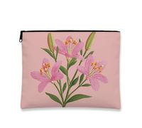 Peach Floral Makeup Bag, Vintage Botanical Cosmetic Travel Pouch for Women, Portable Canvas Zipper Organizer, Spring Festival Gift Skincare Toiletry Kit, Peach, 7x9 Inch, Flowers