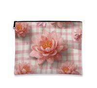 Peach Floral Makeup Bag Waterlily Pattern Vintage Travel Bag for Women Small Portable Canvas Zipper Pouch Spring Festival Gift Toiletry Bag, peach, 7x9 Inch, Water lily