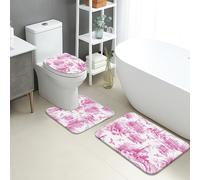 Peach Floral Quick Dry Bath Mat, Vintage Landscape Absorbent Non Slip Shower Mat, Spring Decorative Washable Bath Rugs for Bathroom Toilet Restroom 3 Piece Sets