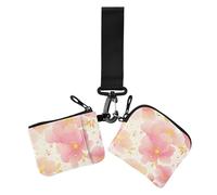 Peach Flowers Women's Dual Wallets Business Card Cases Large Capacity Identity Card Protector with Keychain for Women 2 Pcs, peach flowers, One Size, Casual