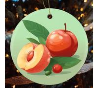 Peach Fruit Ceramic Christmas Ornaments - 4 Pcs Rustic Round Xma Tree Decor with Hanging String, Personalized Vintage Double-Sided Holiday Party Decorations for Xmas Gifts