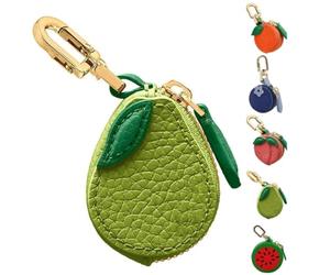 Peach Fruit Charm Coin Purse, Strawberry Coin Purse, Waterproof Leather Fruit Bag Charm Bag Keychain, Pu Cute Keychain Mini Pouch for Ai-rtag Wallet Gifts for Girl Women (Avocado)